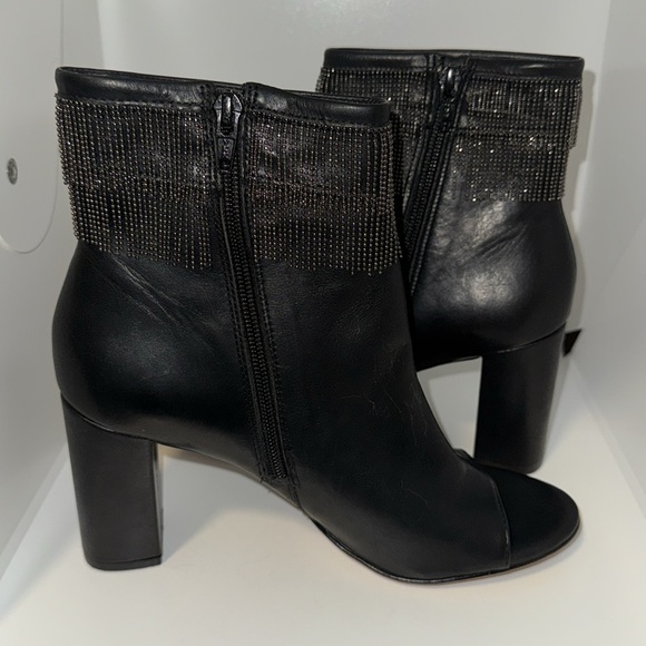 Bernardo Honour Ankle Boot w Metal Fringe Black Leather Bootie Women’s 7.5 - Picture 6 of 14